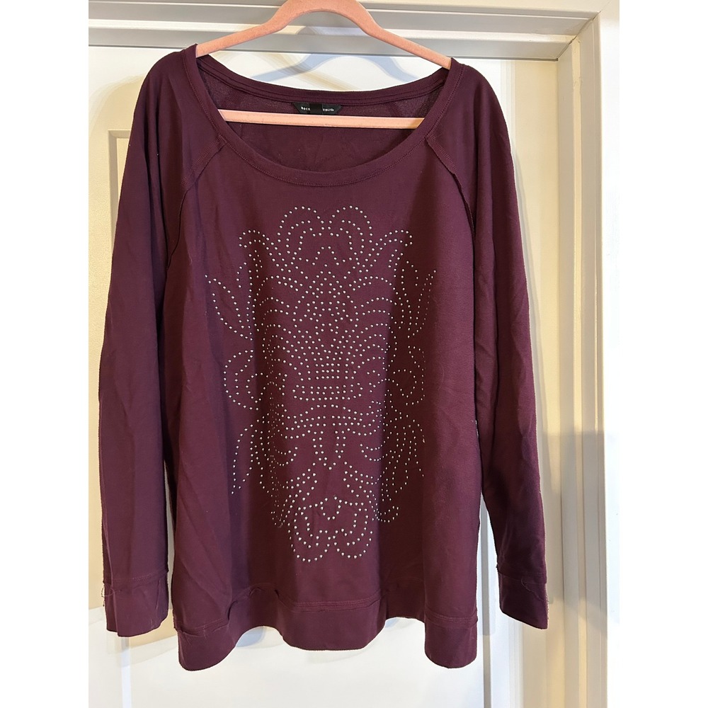 Rock & Republic Burgundy Embellished Long Sleeve Top‎ Womens 2X Soft Boho Glam